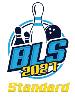 Bold bowling logo: 'BLS 2021 Standard' with two pins, a blue bowling ball, and the word 'Standard' in yellow.