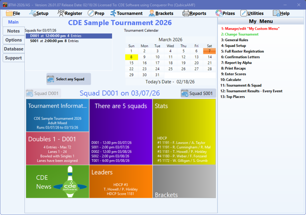 BTM-2026 Professional Bowling Tournament Software - CDE Software